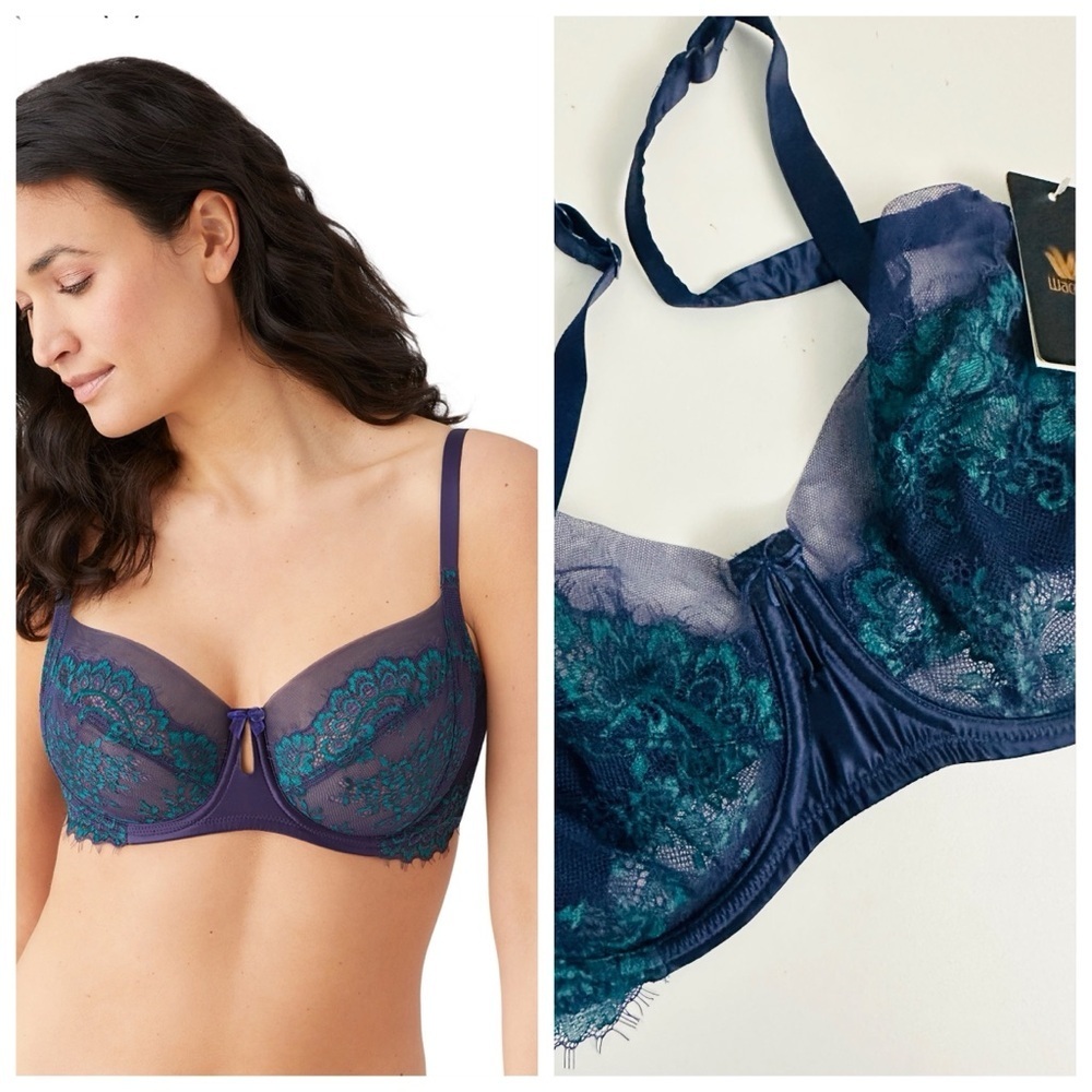 NEW! WACOAL LACE UNDERWIRE Bra NWT Size 34DDD Navy Lingerie Feminine